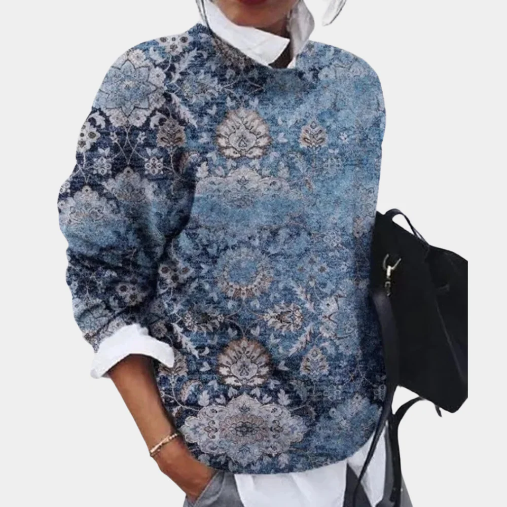Women's Sweater – Relaxed Fit – Knitted – Geometric Pattern – Round Neck – Long Sleeves