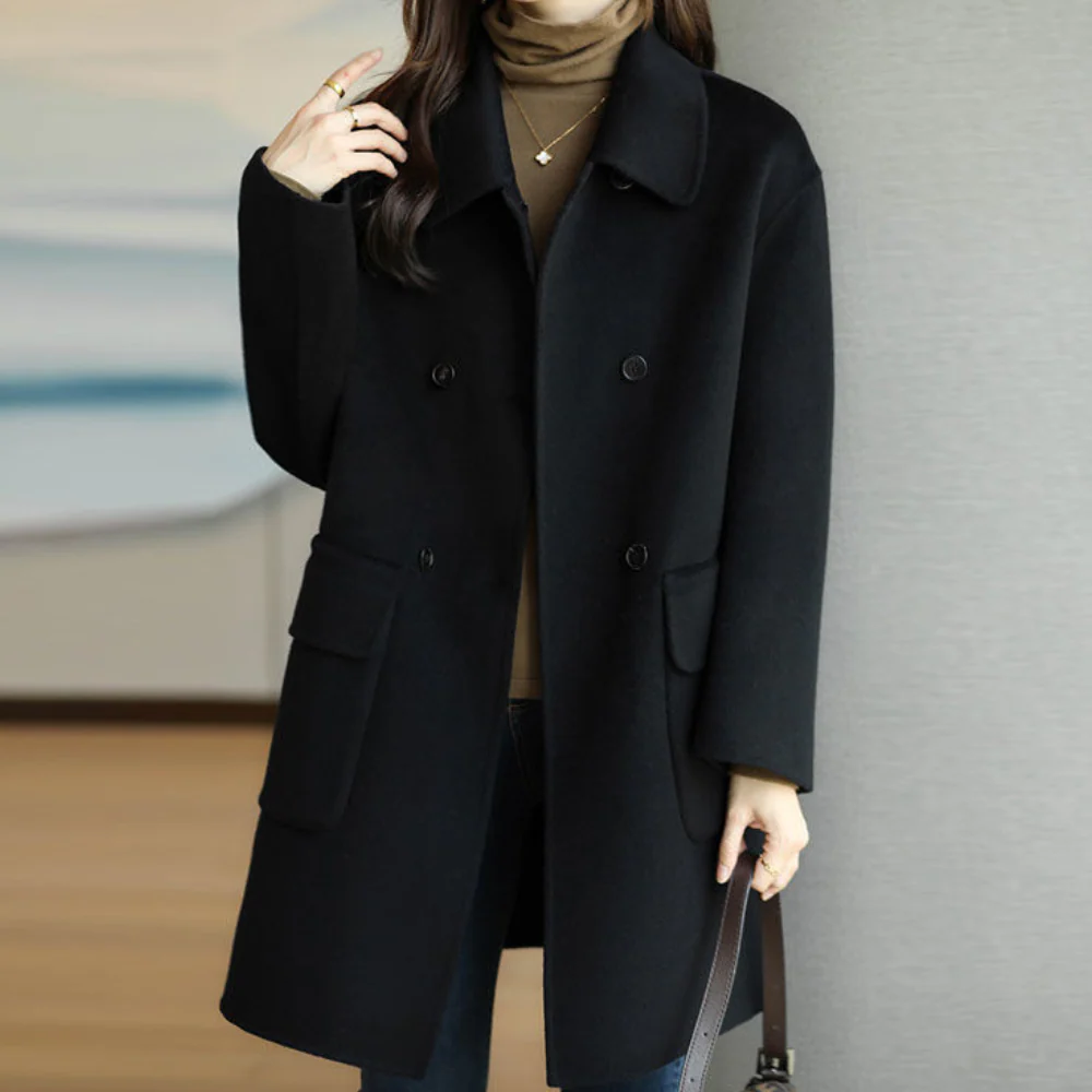 Women's Coat – Double-Breasted – Wool Feel – Structured Fit – Classic Collar