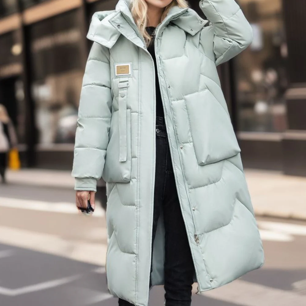Women's Coat – Quilted – Oversized Fit – Hood – Full Length – Warm Pockets
