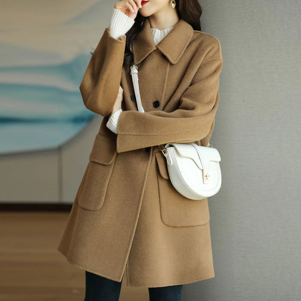 Women's Coat – Double-Breasted – Wool Feel – Structured Fit – Classic Collar