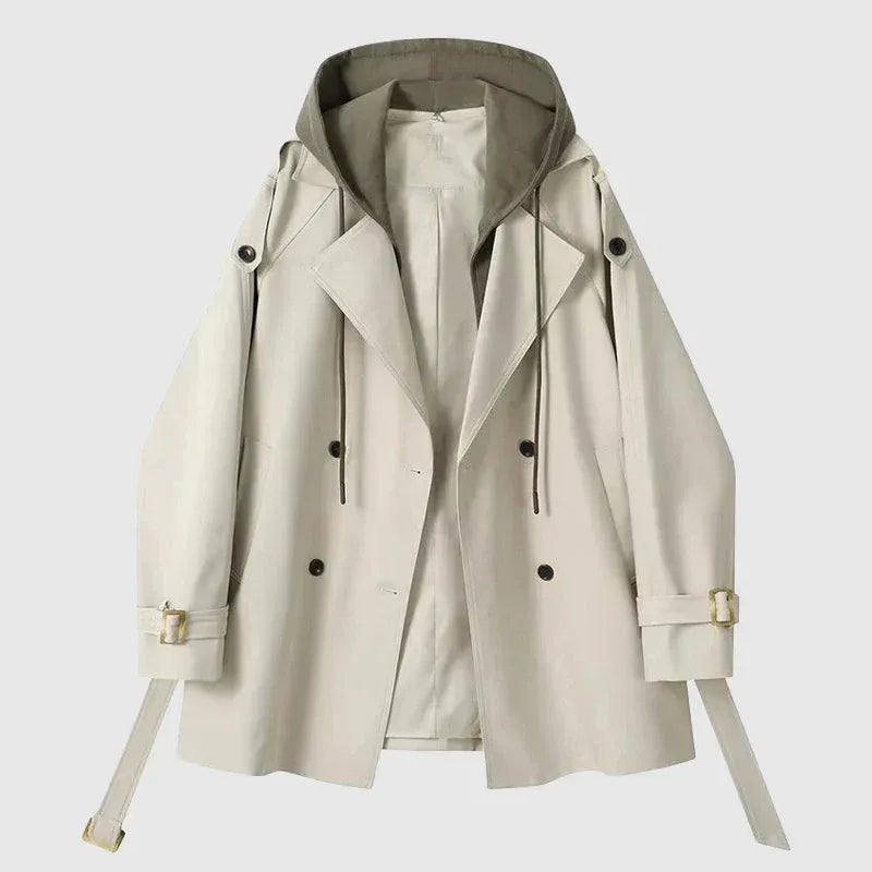 Women's Trench Coat – Oversized Fit – Hood – Double-Breasted – Belt – Cotton Style
