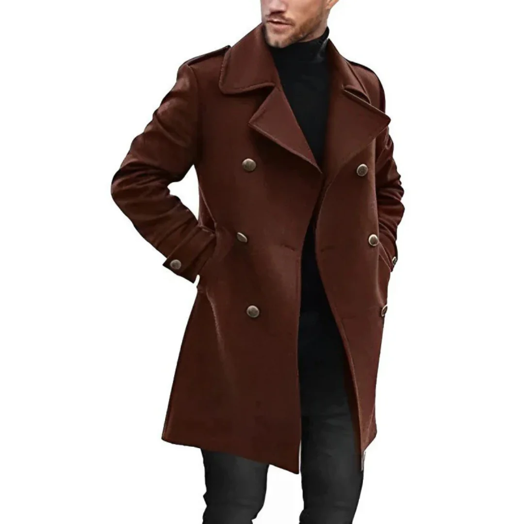 Men's Trench Coat – Wool Blend – Tailored Fit – Double Breasted Mid Length