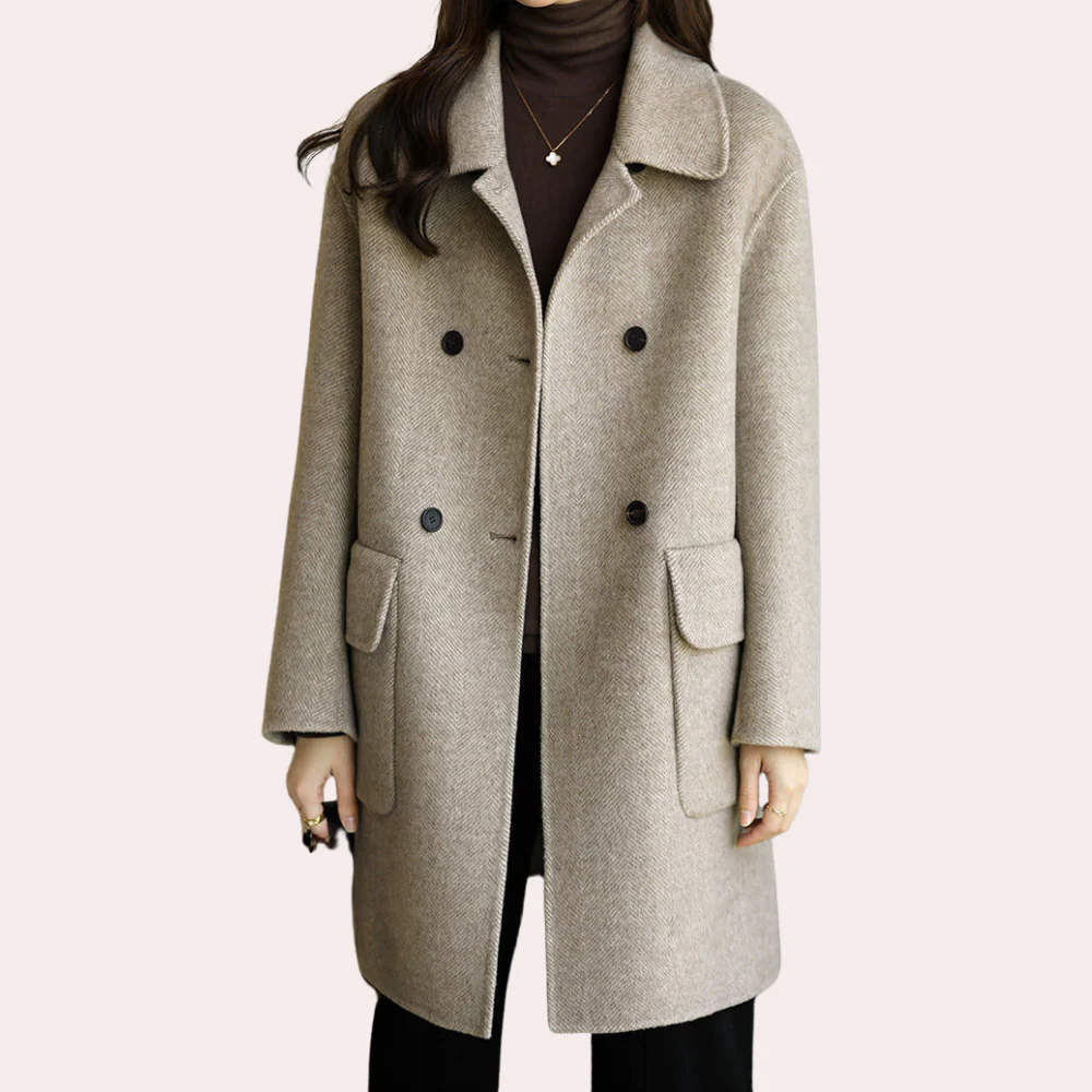 Women's Coat – Double-Breasted – Wool Feel – Structured Fit – Classic Collar