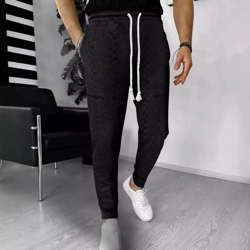 Men's Trousers Joggers – Jacquard Texture – Straight Fit – Drawstring – Cuffed Legs