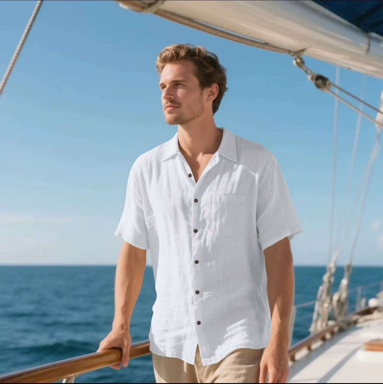 Men's Shirt with Buttons – Linen – Relaxed Fit – Short Sleeve – Breathable Casual