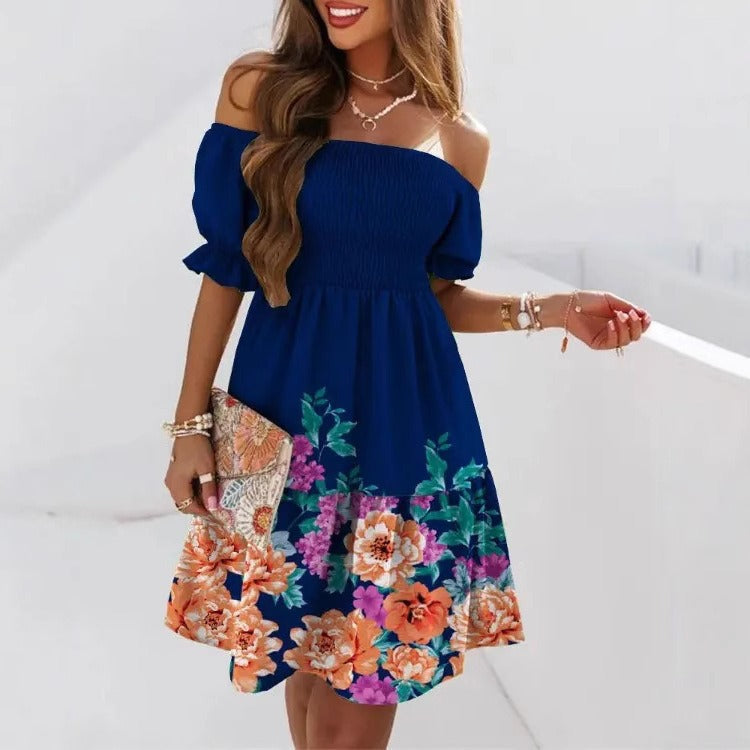 Dress for Women – One-Shoulder – A-Line Fit – Ruffled Sleeve – Printed Pattern