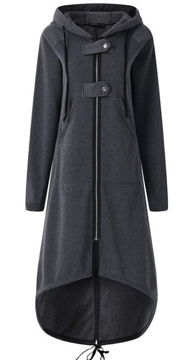 Women's Coat – Oversized Fit – Hood – Zipper – Knee-Length – Adjustable Hem