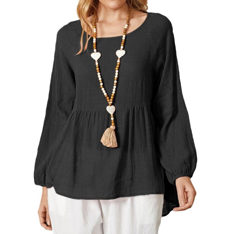 Women's Babydoll Shirt – Loose Fit – Linen-Cotton Look – Balloon Sleeves – Casual Style
