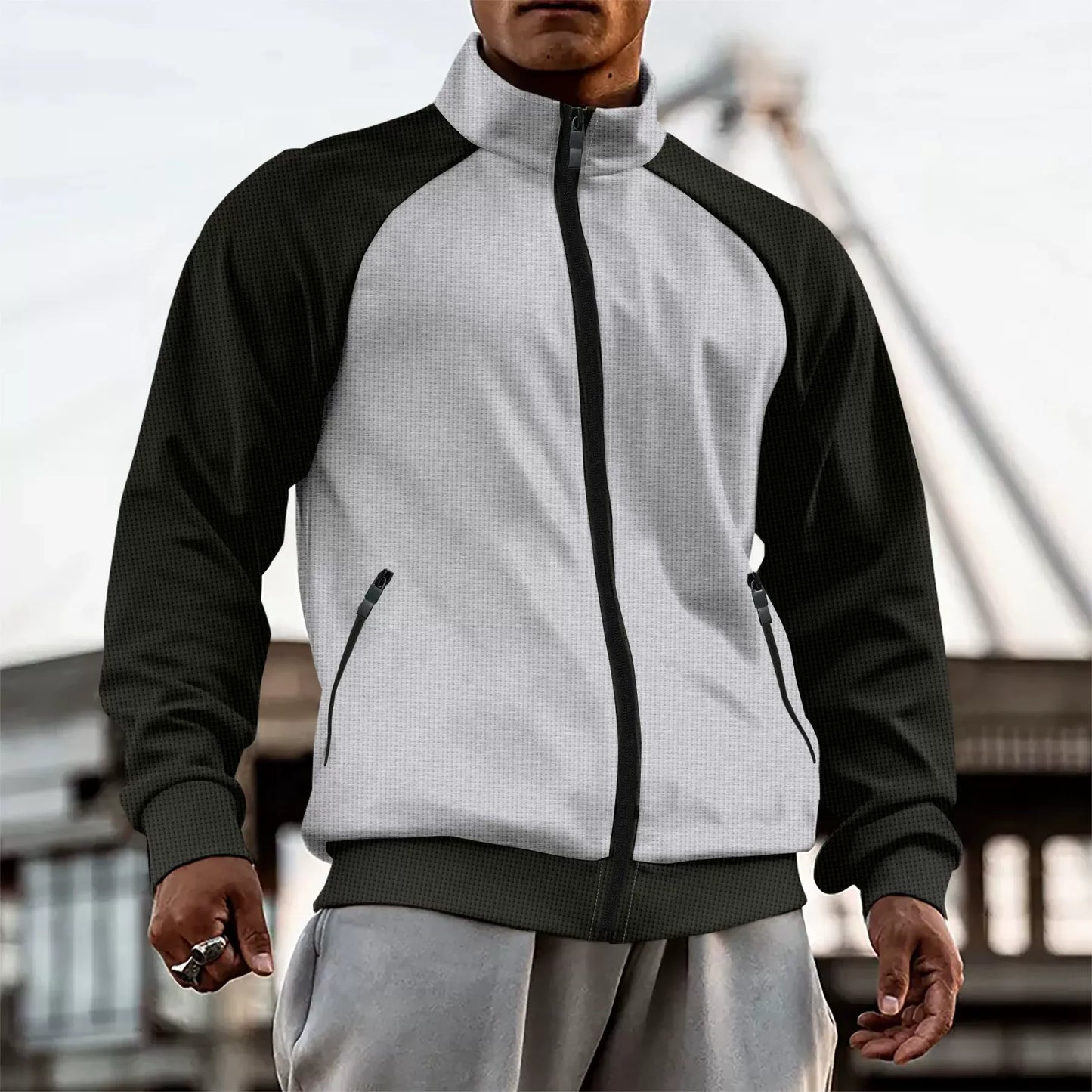 Men's Jacket – Slim Fit – High Collar – Raglan Sleeves – Zipper Closure – Breathable