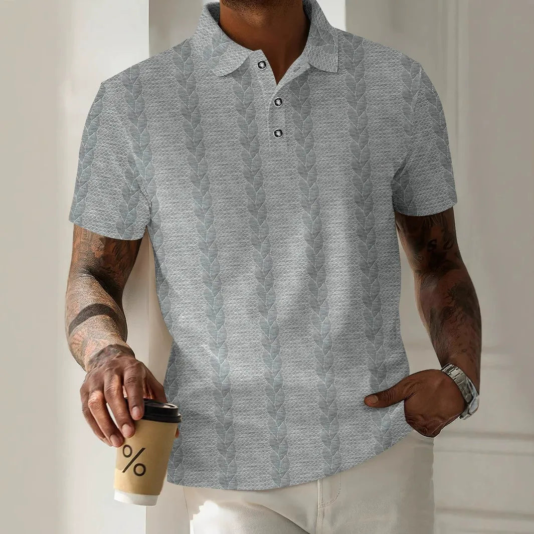 Men's Pique Shirt – Jacquard Structure – Regular Fit – Short Sleeve – Button Placket