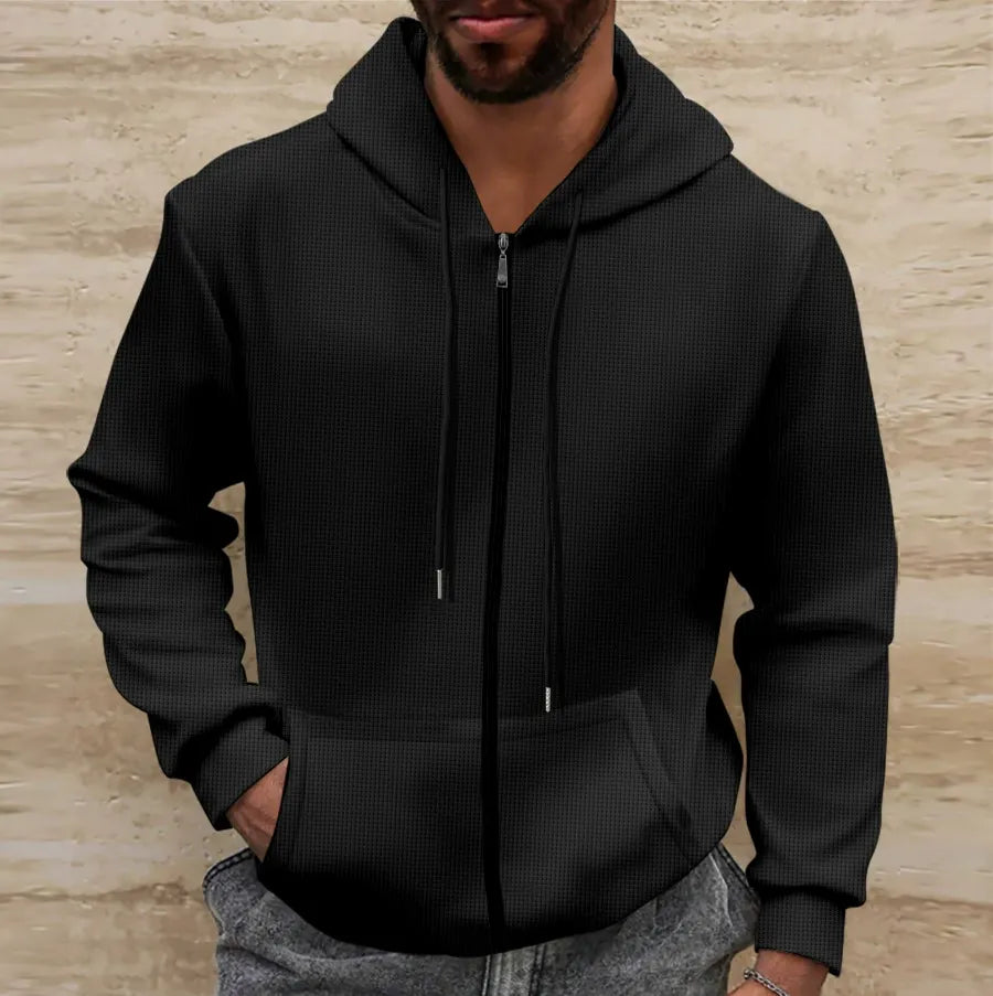 Men's Hoodie – Waffle Texture – Regular Fit – Zipper – Relaxed Style