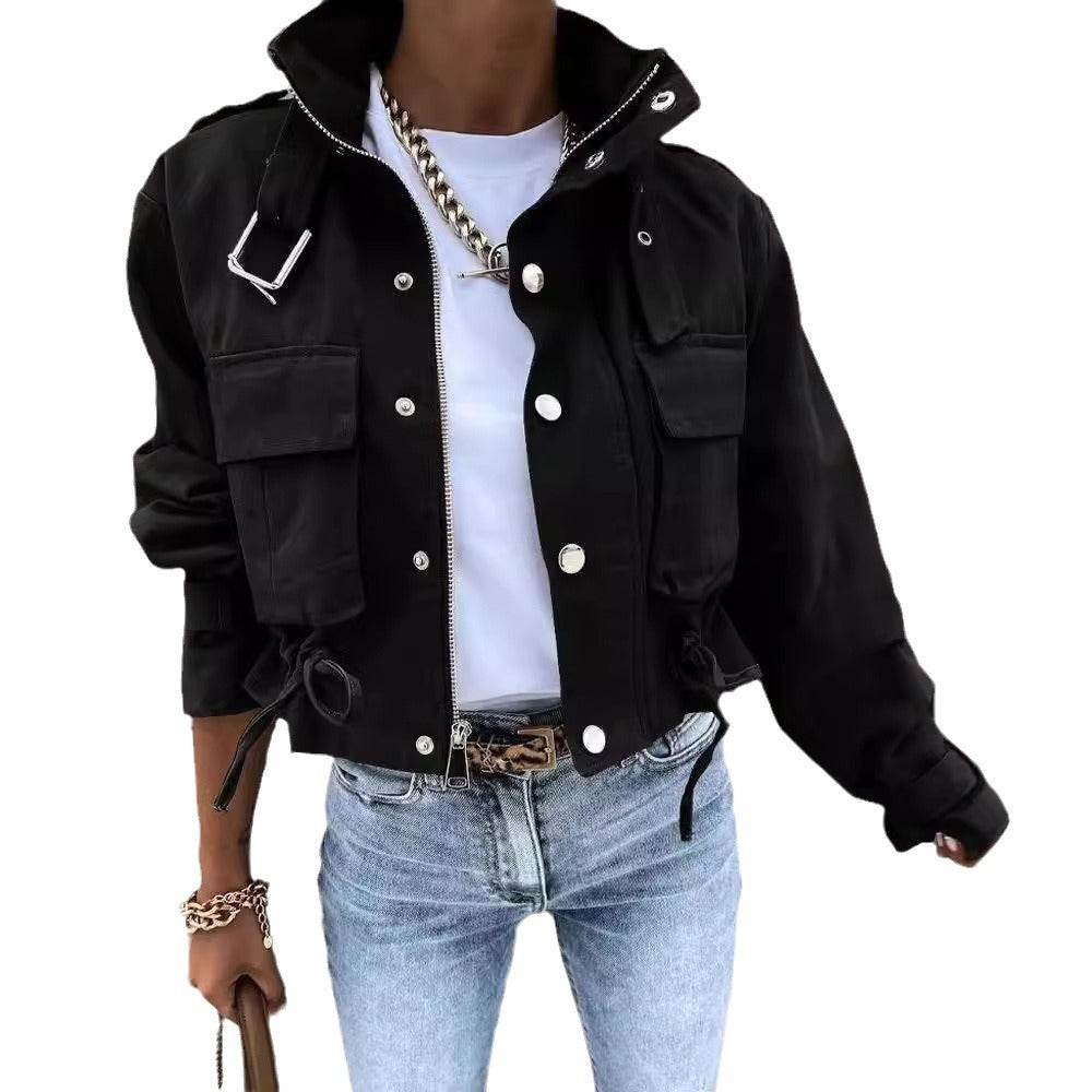 Women's Jacket – Cropped Cut – Relaxed Fit – Patterned – Adjustable Hem