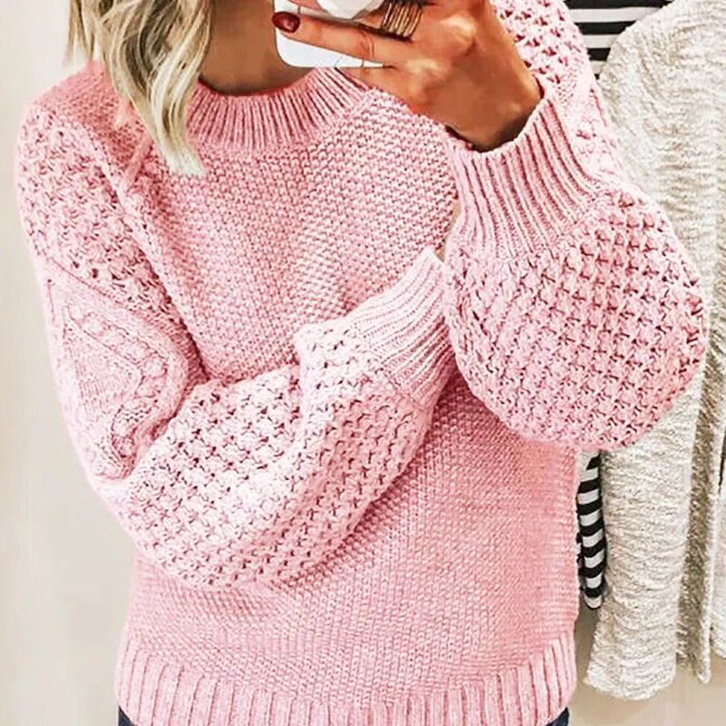 Women's Sweater in Wool Blend – Oversized Fit – Cable Knit – Balloon Sleeves