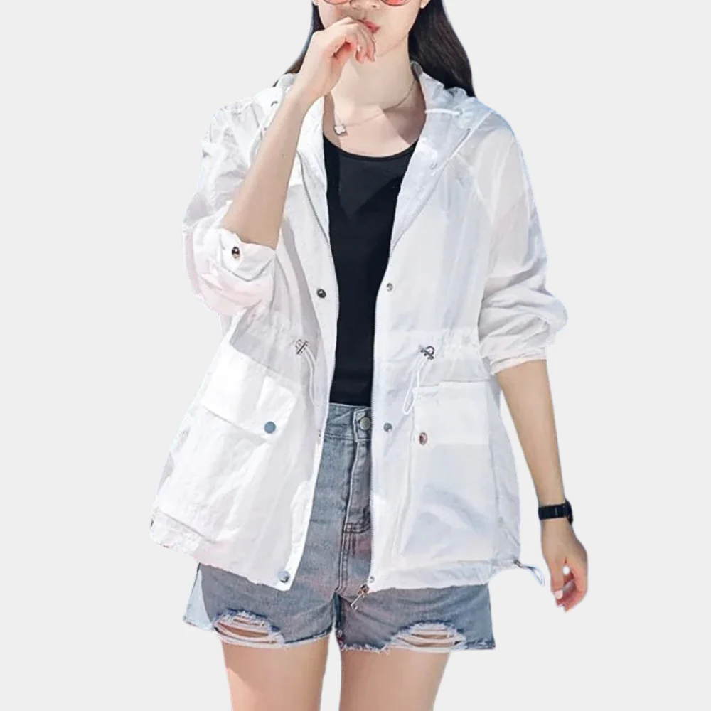 Women's Jacket – Lightweight – Relaxed Fit – Adjustable Waist – Hood – Zipper