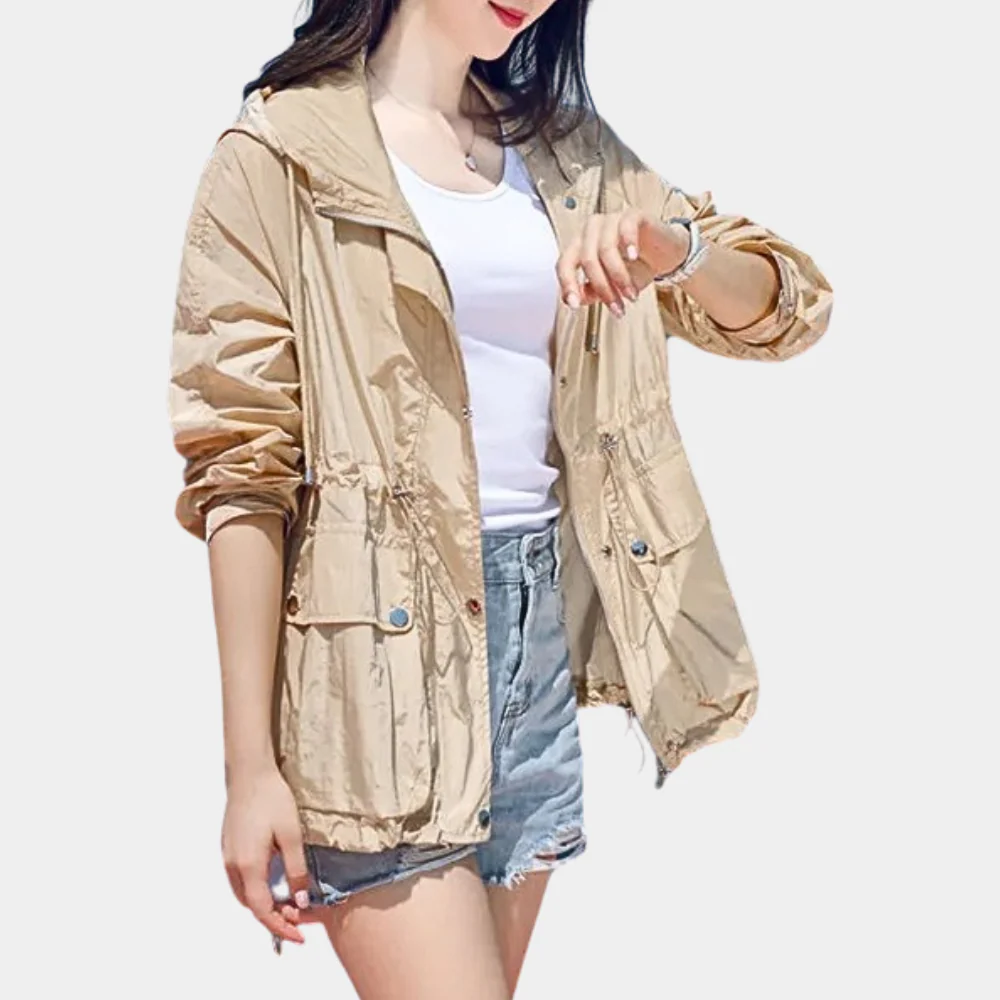 Women's Jacket – Lightweight – Relaxed Fit – Adjustable Waist – Hood – Zipper