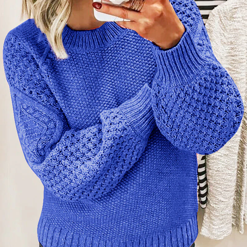 Women's Sweater in Wool Blend – Oversized Fit – Cable Knit – Balloon Sleeves