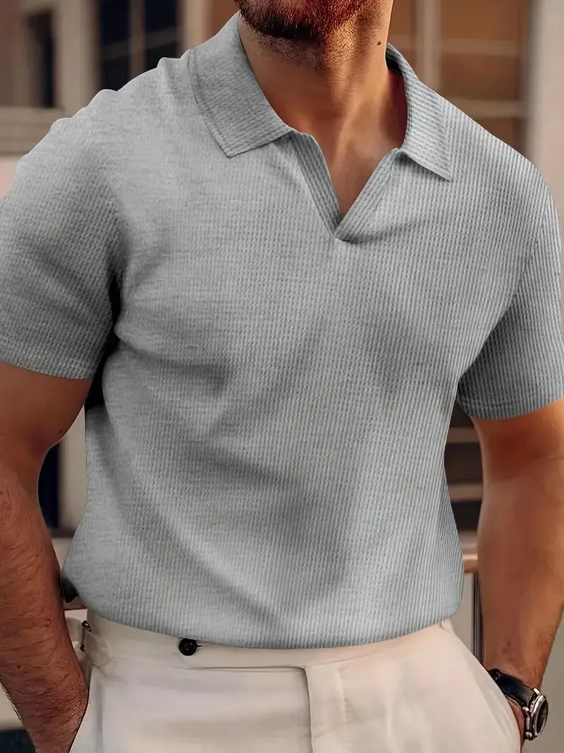 Men's Pique Shirt – Slim Fit – Waffle Texture – Short Sleeve – Classic Collar