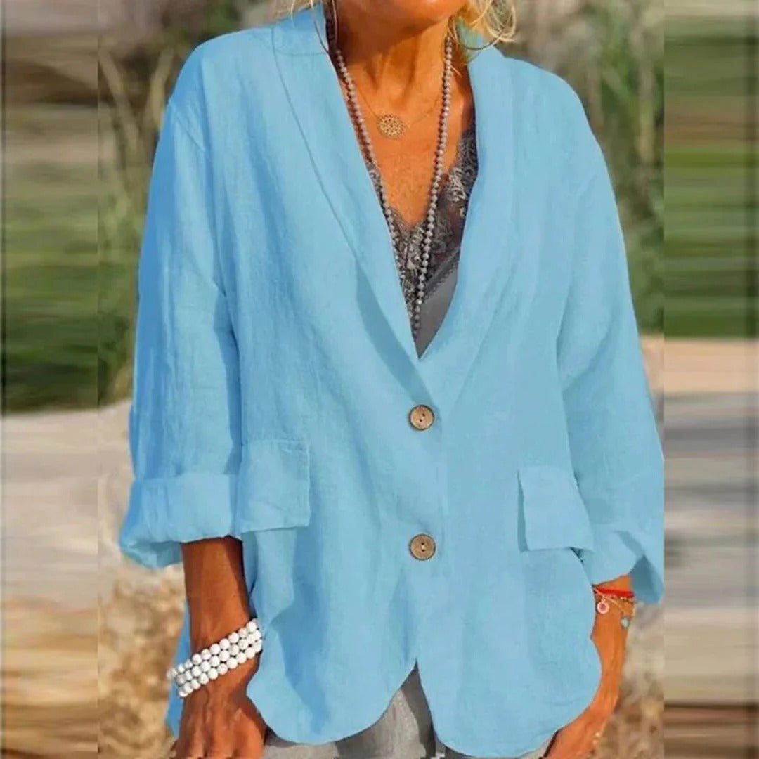 Women's Jacket – Relaxed Fit – Linen Texture – Notch Collar – Long Sleeves