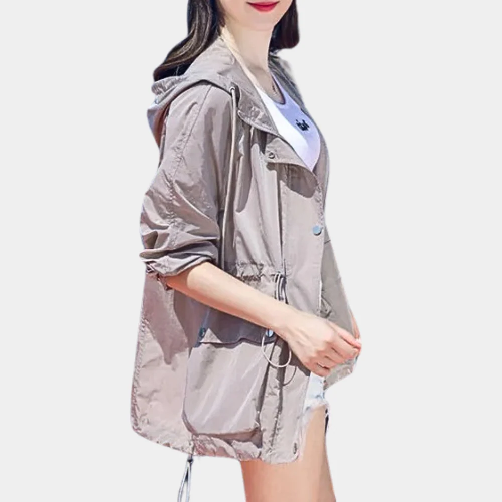 Women's Jacket – Lightweight – Relaxed Fit – Adjustable Waist – Hood – Zipper