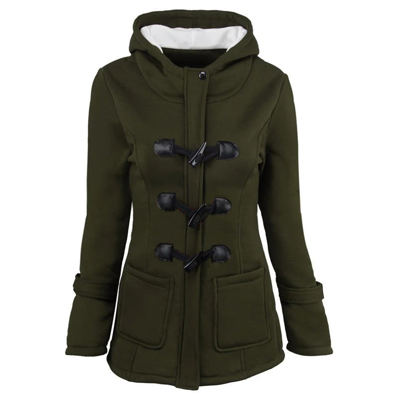 Women's Jacket with Hood – Structured Fit – Cotton Blend – Knee Length – Toggle Details