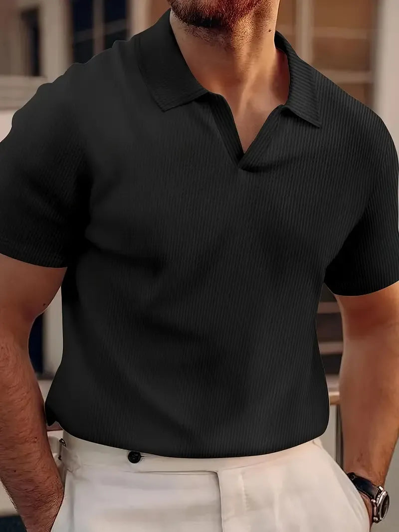 Men's Pique Shirt – Slim Fit – Waffle Texture – Short Sleeve – Classic Collar