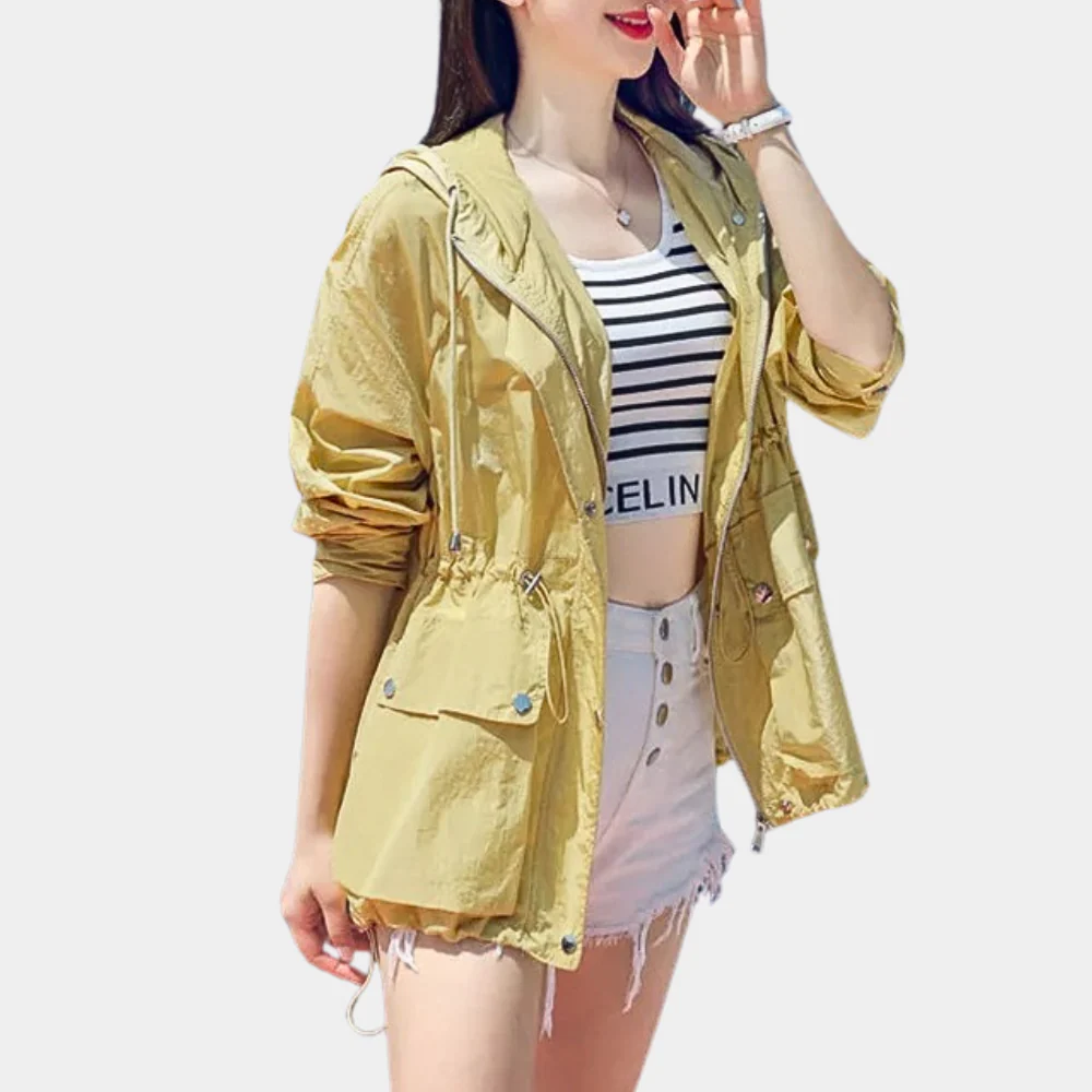Women's Jacket – Lightweight – Relaxed Fit – Adjustable Waist – Hood – Zipper