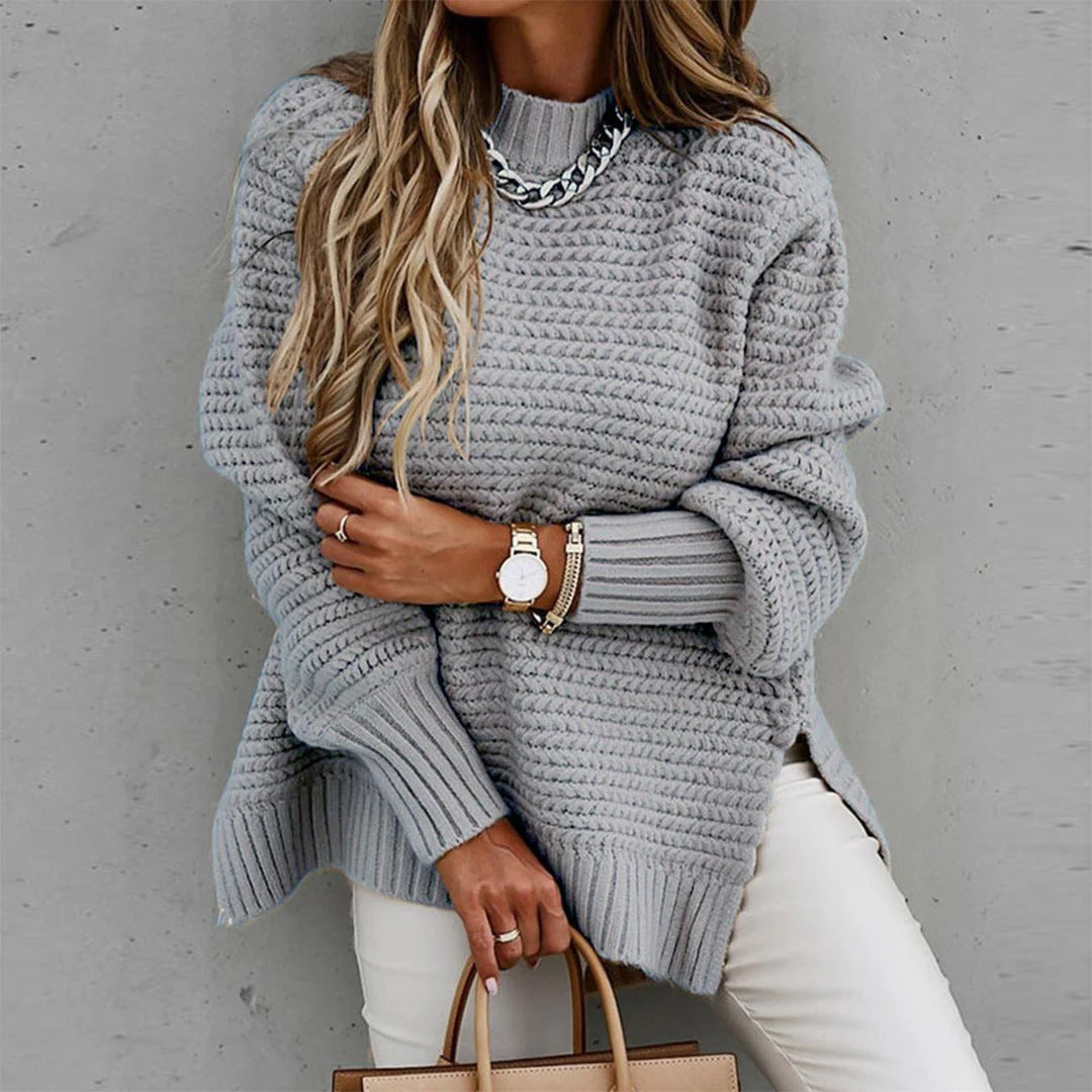 Women's Knit Sweater – Relaxed Fit – Breathable Fabric – Round Neck – Long Sleeves