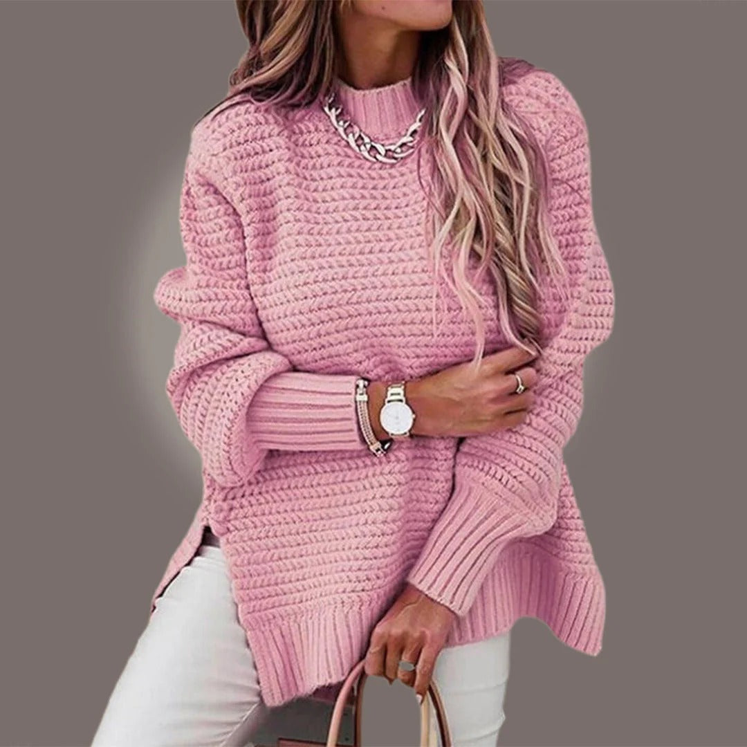 Women's Knit Sweater – Relaxed Fit – Breathable Fabric – Round Neck – Long Sleeves