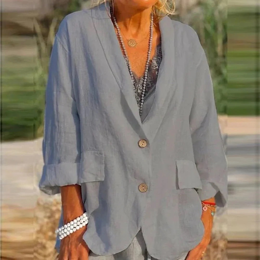 Women's Jacket – Relaxed Fit – Linen Texture – Notch Collar – Long Sleeves