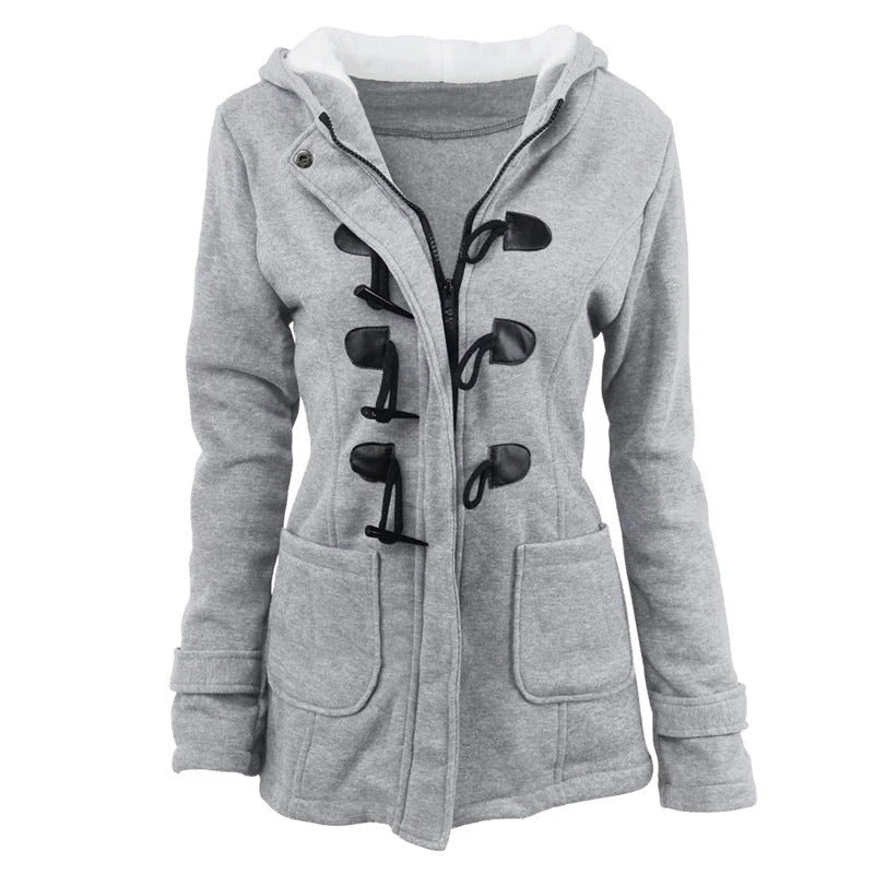 Women's Jacket with Hood – Structured Fit – Cotton Blend – Knee Length – Toggle Details