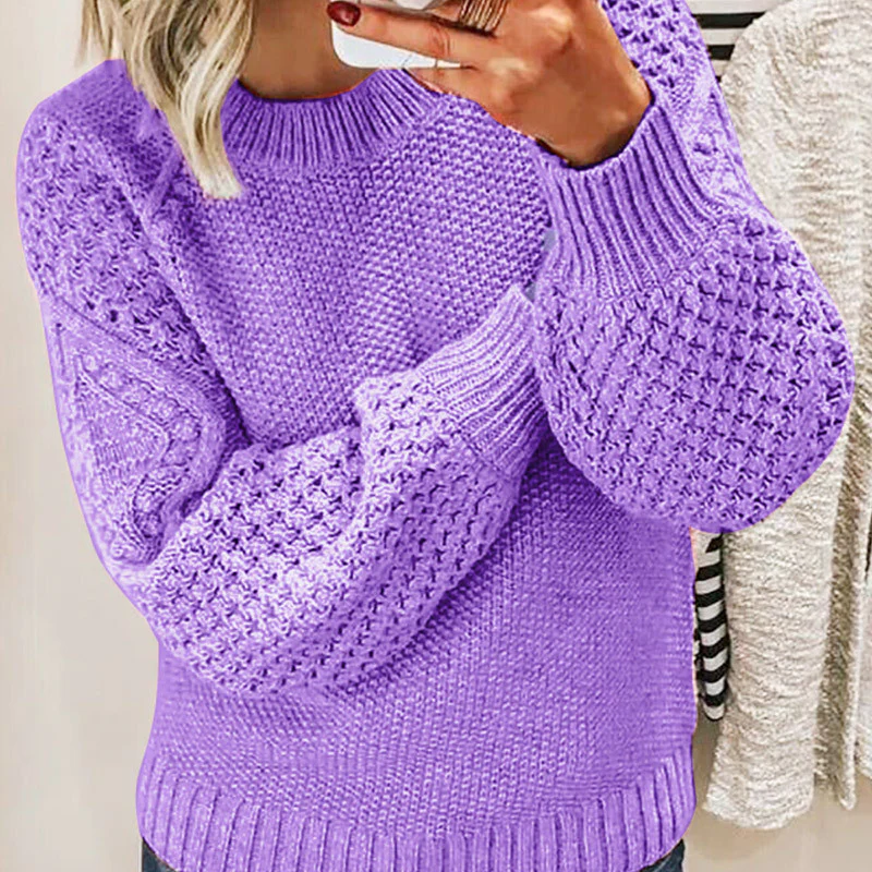 Women's Sweater in Wool Blend – Oversized Fit – Cable Knit – Balloon Sleeves
