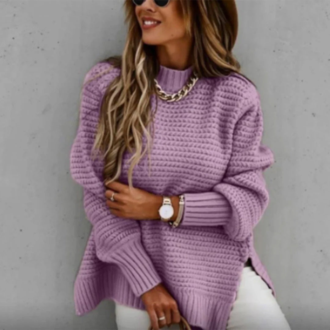 Women's Knit Sweater – Relaxed Fit – Breathable Fabric – Round Neck – Long Sleeves