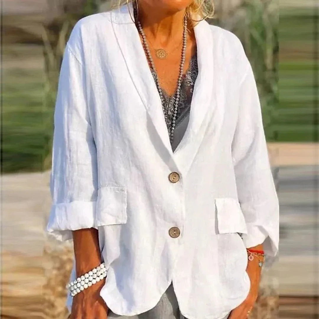 Women's Jacket – Relaxed Fit – Linen Texture – Notch Collar – Long Sleeves