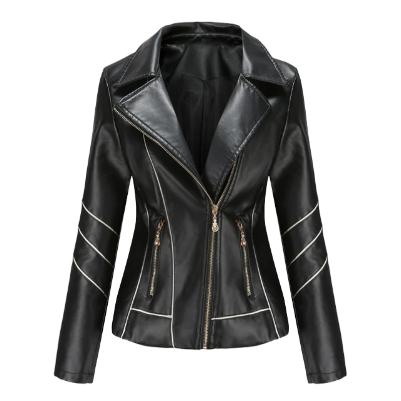 Women's Jacket – Slim Fit Leather – Asymmetric Zipper – Biker Style – Notch Collar