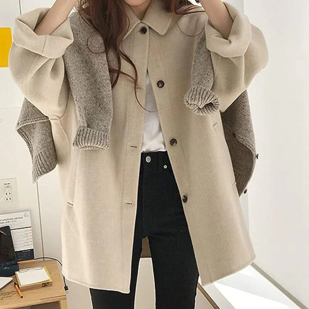Women's Jacket – Wool – Relaxed Fit – Hip Length – Button Front – Classic Collar