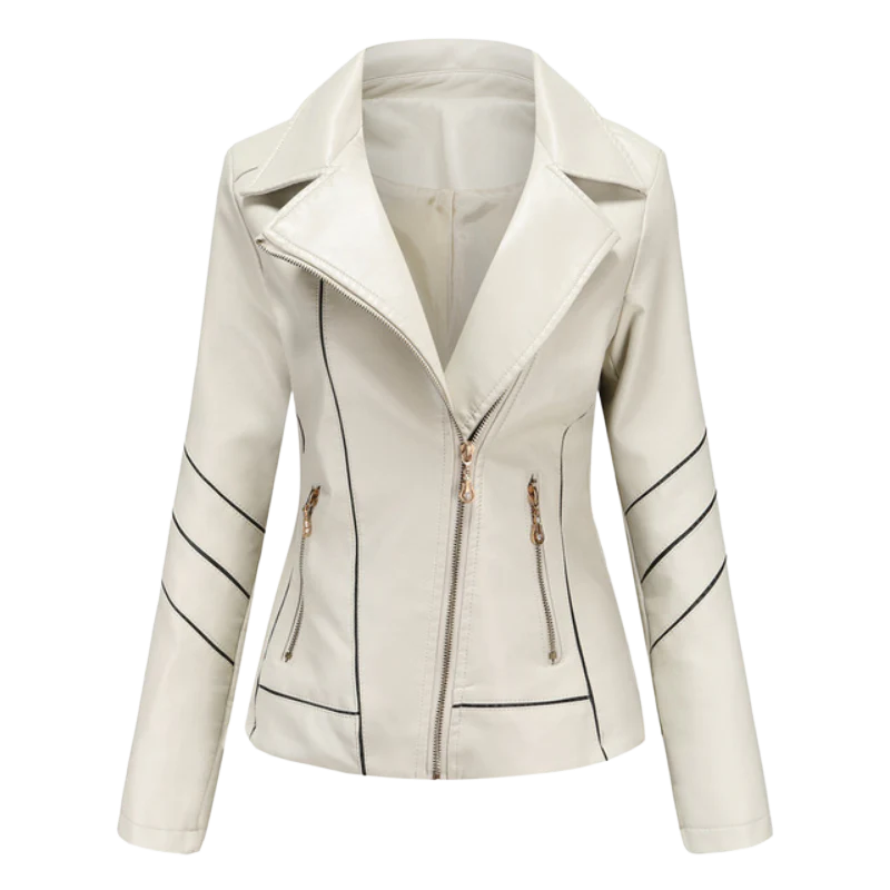 Women's Jacket – Slim Fit Leather – Asymmetric Zipper – Biker Style – Notch Collar
