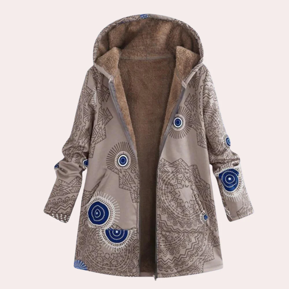 Women's Hoodie – Relaxed Fit – Floral Print – Fur-Lined Inside – Hip Length