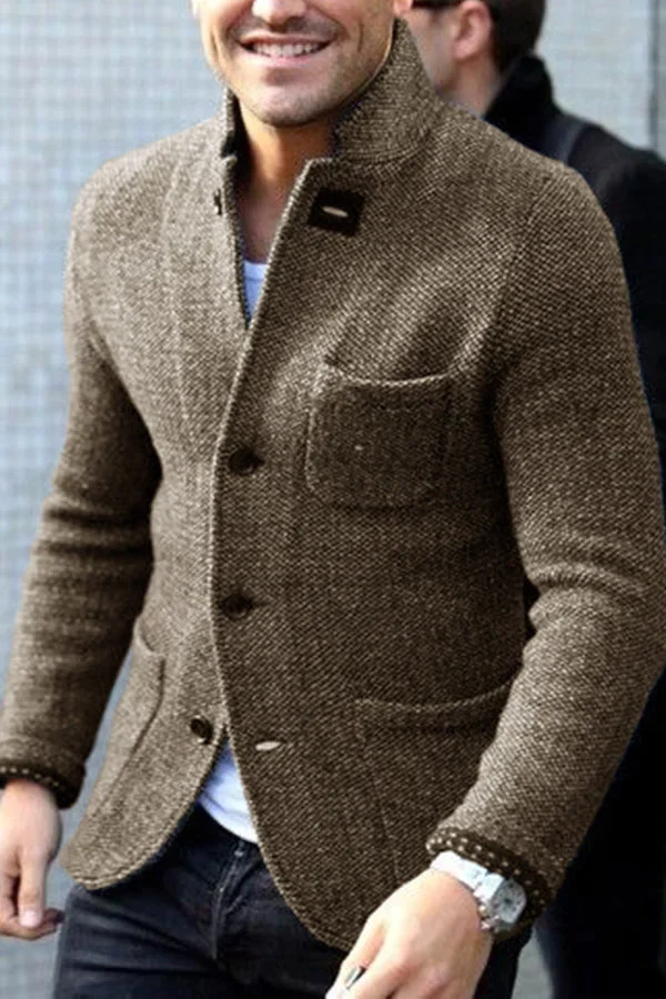 Men's Blazer – Tailored Fit – Wool Texture – Buttons – Formal Style