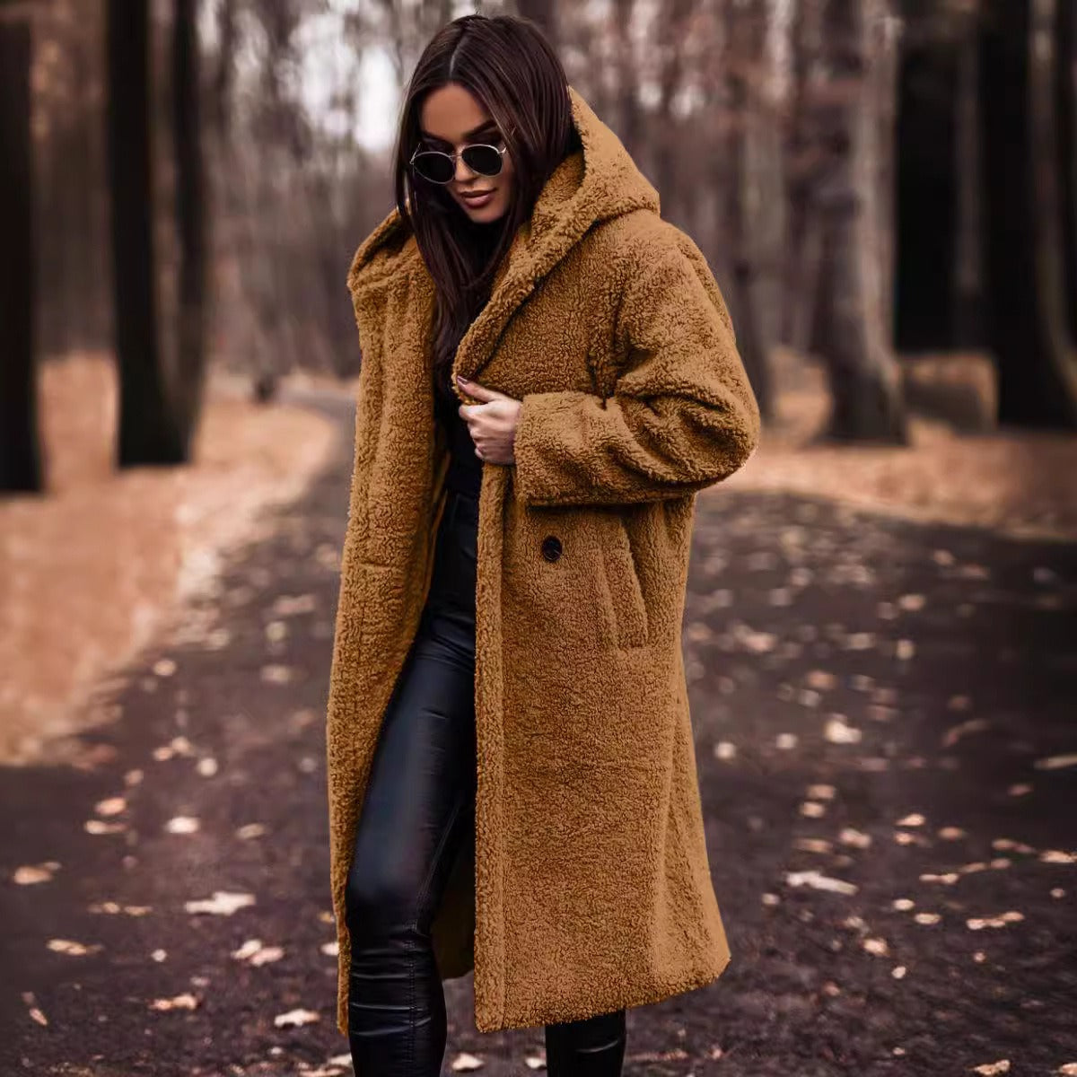 Women's Coat – Wool – Oversized Fit – Full Length – Hood with Buttons