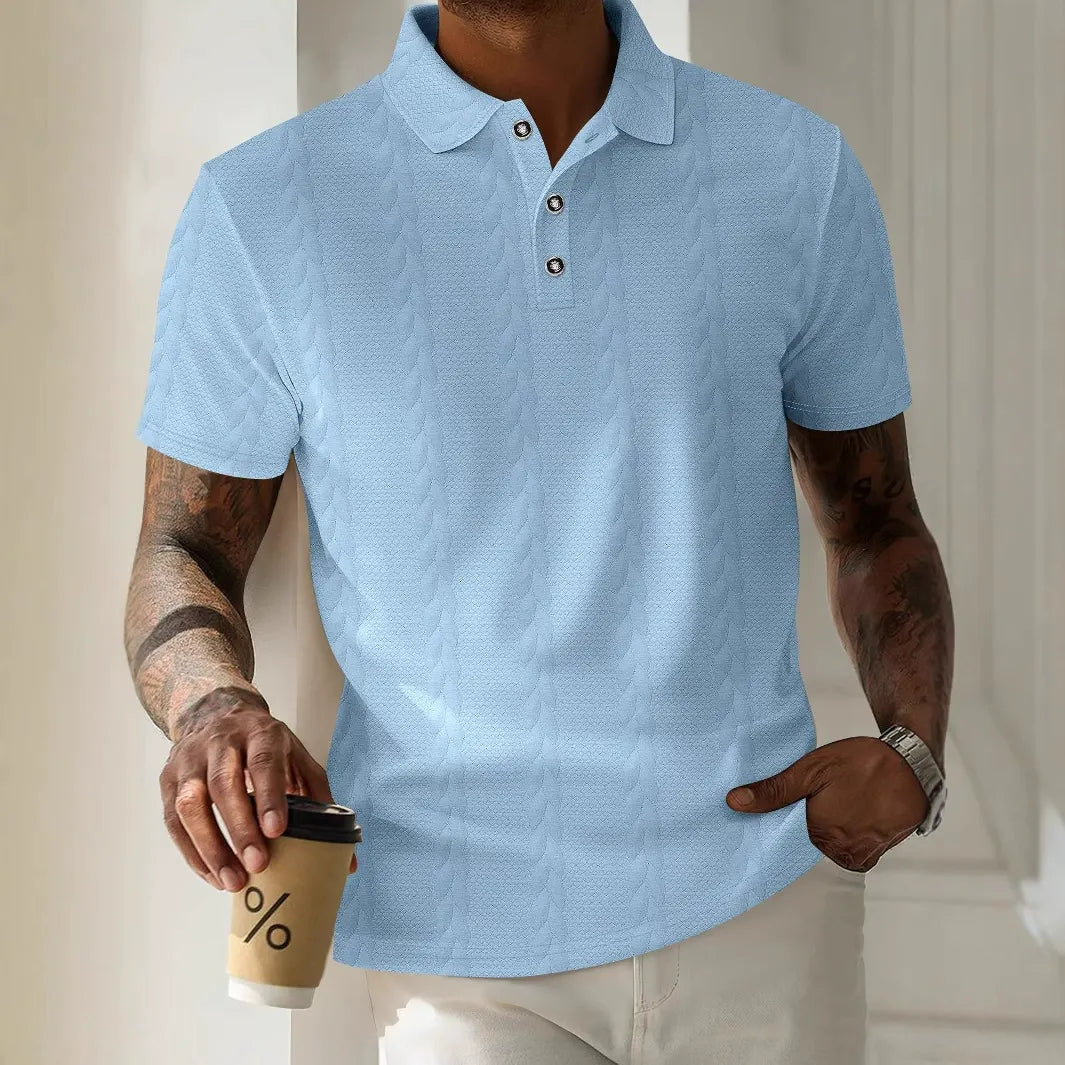 Men's Pique Shirt – Jacquard Structure – Regular Fit – Short Sleeve – Button Placket