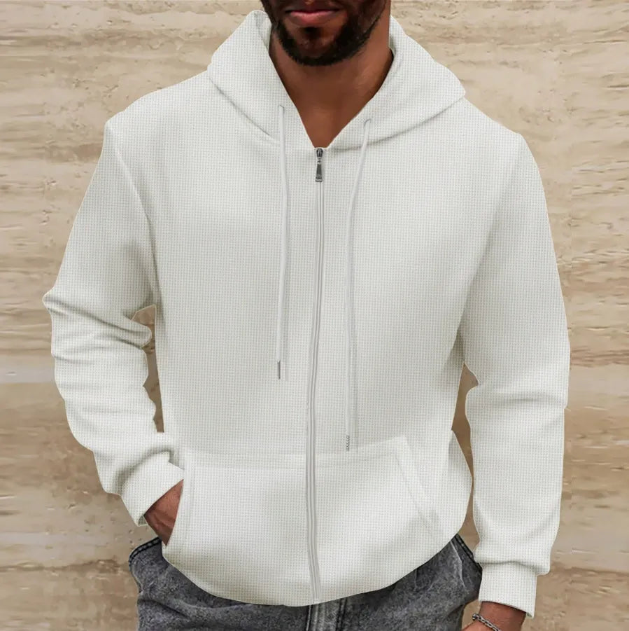 Men's Hoodie – Waffle Texture – Regular Fit – Zipper – Relaxed Style