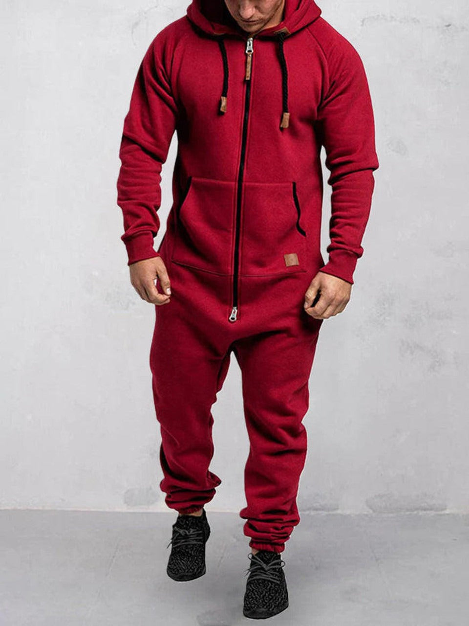 Men's jumpsuit – fleece comfort – relaxed fit – hood – full zipper – pockets