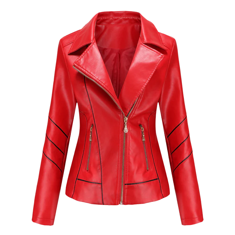 Women's Jacket – Slim Fit Leather – Asymmetric Zipper – Biker Style – Notch Collar