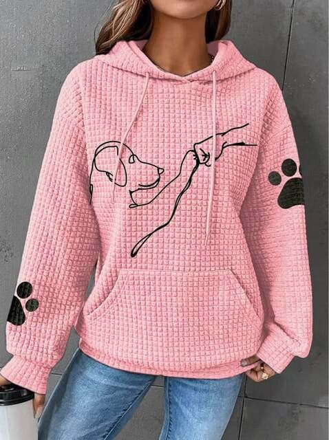 Women's Hoodie – Quilted Fabric – Relaxed Fit – Dog Pattern – Kangaroo Pocket