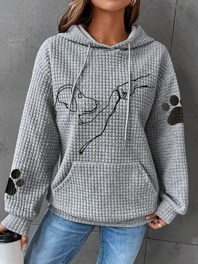Women's Hoodie – Quilted Fabric – Relaxed Fit – Dog Pattern – Kangaroo Pocket
