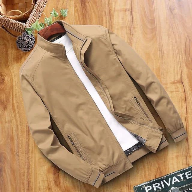 Men's Windbreaker – Slim Fit – High Collar – Zipper Pockets – Ribbed Hem
