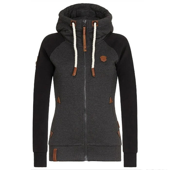 Women's Hoodie with Zipper – Slim Fit – Knitted Fabric – Ribbed Cuffs – Pocket and Drawstring Hood