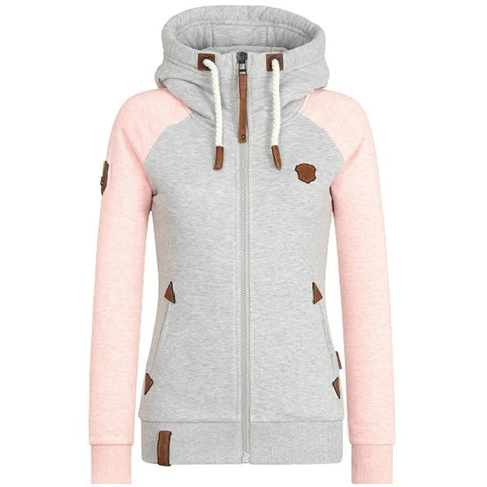 Women's Hoodie with Zipper – Slim Fit – Knitted Fabric – Ribbed Cuffs – Pocket and Drawstring Hood