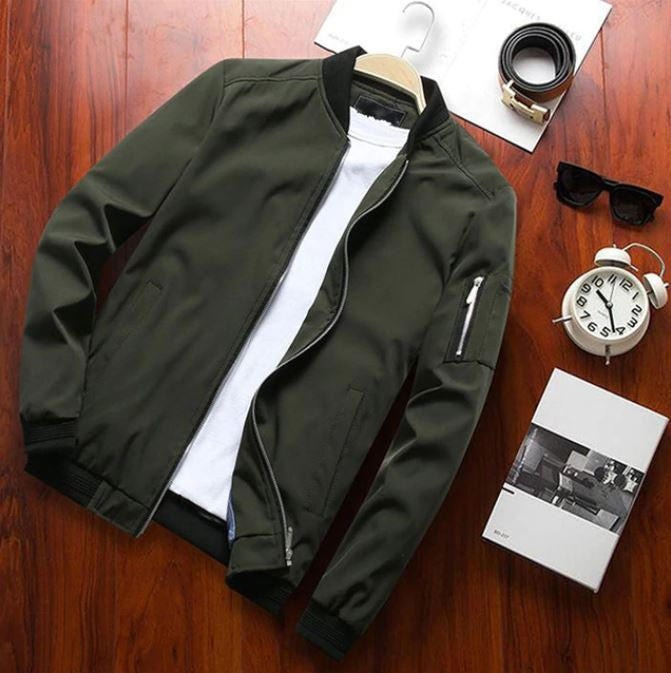 Men's Bomber Jacket – Wind Resistant – Relaxed Fit – Zipper – Sleeve Pocket
