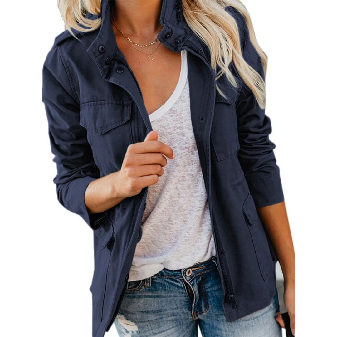 Women's Jacket – Structured Fit – Zipper and Snap Buttons – Cotton – Hip Length